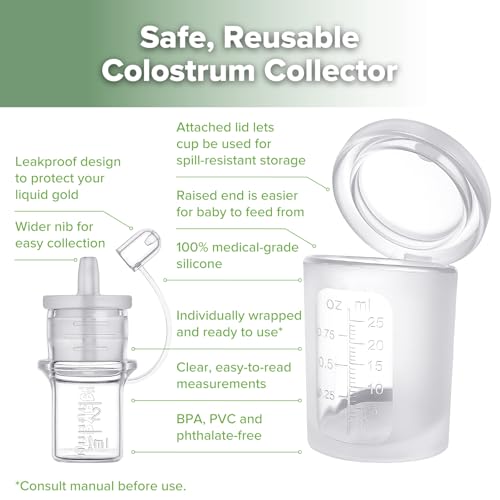 haakaa Colostrum Collector Kit 2ml/6pcs & Lidded Feeding Cup 25ml | World-first design, 3-in-1 Collector, Safe food-grade silicone-BPA Free, Ready-to-use pack,Replace disposable syringes - size: 6 Count (Pack of 1)-2ml + Feeding Cup