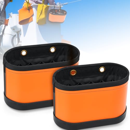 Oval Hard Bucket Tool Organizer, Utility Plastic 14 Pocket Polypropylene Tool Bucket Bag with Hook and Drain Holes for Home Garage Light Trade Lineman Tools, Without Stand - style: Classic