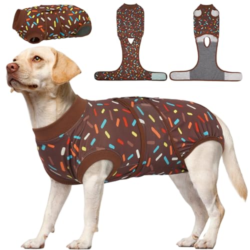 Kuoser Dog Surgery Suit, Female Dog Recovery Suit Doggie Onesie for Surgery | Comfy Recovery Suit for Dogs, Post-Op Onesie for Female & Male Dogs, Soft Protective Wear - color: A-BrownRibbon, size: L (Back:16.1-20.1'', Weight:23-48 LB)