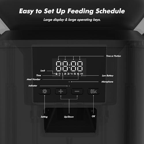 Automatic Dog Feeder - 8L/34 Cups Large Capacity Automatic Cat Food Dispenser with LCD Screen, Large Food Tray, Battery Operated, Timed Cat Feeder, Up to 50 Portions 6 Meals Per Day, Keeps Fresh - color: Matte Black
