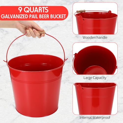 Didaey 12 Pcs 9 Quart Large Galvanized Metal Buckets with Handle Inch Heavy Duty Stainless Steel Pails Round Pail for Party Wedding, Crafts, Utensils, Table Centerpieces (Red) - color: Red