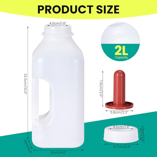 Screw Nipple Calf Bottle 2 Quart,Calf Feeding Device with Handle | Calves Nursing Milk Feeding Bottle with Rubber Nipple & Cap Livestock Supplie