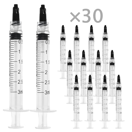 60 Pack 3ml Luer Lock Syringe without Needle - 3cc Plastic Syringes for Liquid, Individually Sterile Sealed with Cap, for Colostrum Collection, Oral, Pet Feeding, Glue, Oils - size: 3ML
