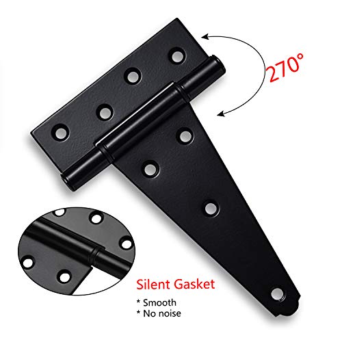 6 Inch T-Strap Shed Door Hinges Heavy Duty,Black Tee Hinge for Wooden Fences,Yard Door,Barn Door Gates, Wrought Hardware Rustproof (6 inch x 6PCS) - color: 6 pcs, size: 6 Inch