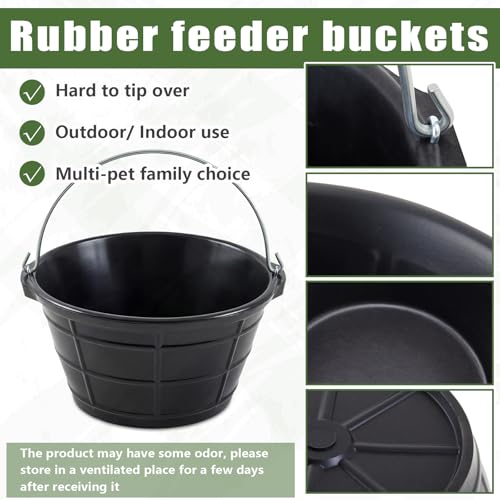Sadnyy 2 Pcs Rubber Feeder Bucket, Quart Gallon Rubber Horse Feed Bucket with Handle Large Utility Feed Pan Dog Bowl Horse Feeder for Goats Horses Animal Feeding, Inches(13.4 x 7.3 Inches,Classic) - size: 13.4 x 7.3 Inches, style: Classic