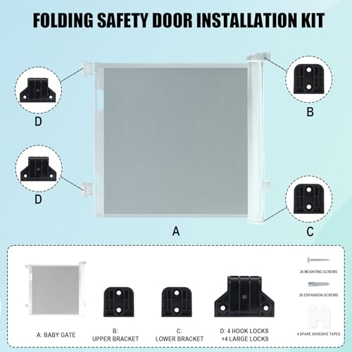 2 Sets Baby Retractable Gate Replacement Parts, Baby Door Extension Fittings Hardware Kit Extender Mount with 4 Latch 4 Bracket 1 Set of Screws & Four Adhesive Sheet for Safety Door Installation