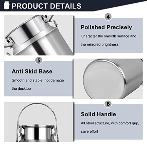 304 Stainless Steel Milk Can with Spigot 1.3 Gallon 5 Liter Metal Water Beverage Drink Dispenser Milk Pail Bucket for Milk Wine Oil