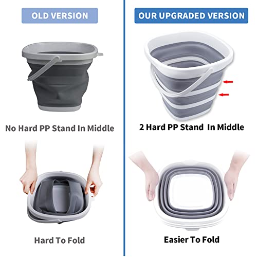 2 Pack Collapsible Buckets 10L 2.6 Gallon Cleaning Bucket Mop Bucket Folding Foldable Portable Small Plastic Water Supplies for Outdoor Garden Camping Fishing Car Wash Space Saving Square Grey Blue - color: 2 Pack - Blue+grey - 10l