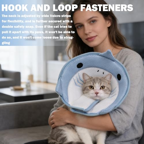 Cat Cone Collar Soft,Cute Dolphin Soft Cone for Cats,Kitty Donut Collar,Kitty Recovery Colla r - Soft, Adjustable, Breathable, Lightweight Cone to Stop Licking - After Surgery
