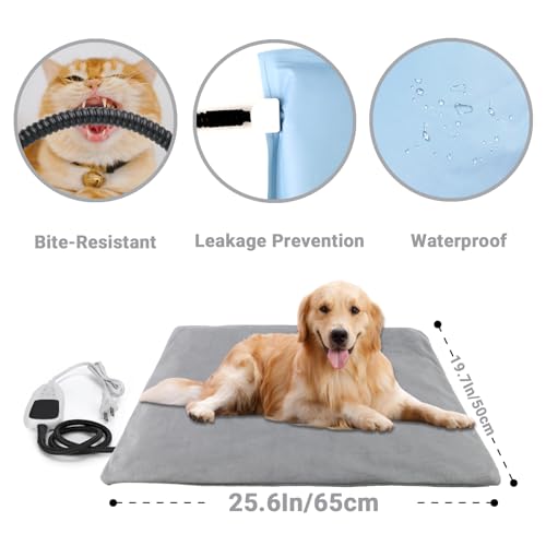 Pet Heating Pad for Cats Dogs with Temp Adjustable & Auto Power-Off | heated dog bed indoor outdoor for dog house keep warm - size: 20" x 26"