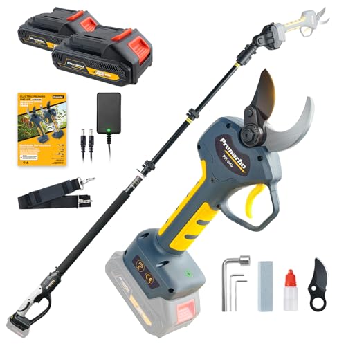 2-in-1 40mm 1.6inch Cordless Pole Pruner & Electric Pruning Shears | Includes Extension Pole & 2×2000mAh Batteries, Reach 14.7FT High Branches Without a Ladder for Orchards, Gardens & Tree Care - style: PR-E40-Set