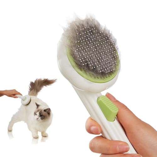 Cat Brush Dog Brush with Release Button for Shedding, Self Cleaning Cat Comb Hair Brush for Indoor Cats, Dog Deshedding Brush Grooming Kit, Pet Supplies Hair Remover Tool - color: Green
