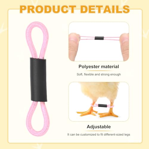 M METERXITY 100-Pack Adjustable Chick Leg Bands, 1.38" x 0.2" Polyester Chicken Leg Brace for Chicks/Ducks/Birds [Mixing 5 Colors - A] Poultry Leg Bands - color: Pink/Purple/Yellow/Blue/Green