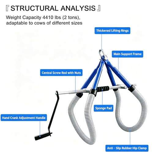 Cow Hip Lift 4410LB,Heavy-Duty Galvanized Steel Stand Assist Device with Non-Slip Rubber Clamp,OB Calving & Birthing Aid for Postpartum Recovery,Dystocia & Lame Cow (0-35.4" Adjustable)