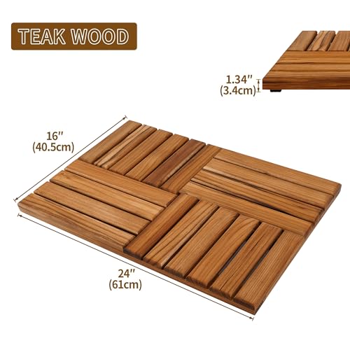 Utoplike Teak Bath Mat, Wood Shower Mats 24 x 16 inch Non Slip for Inside | Bathroom Wooden Sturdy Floor Mat, for Inside Shower, Luxury Spa Home or Outdoor - size: 24" x 16" (Rectangular)