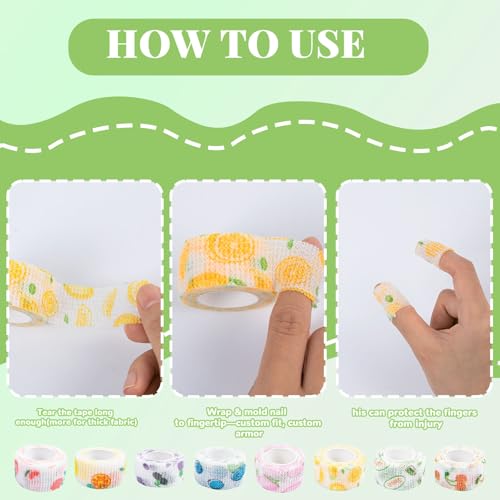 LUOHECAM 8 Pack Thimble Tape Set, Adhesive Finger Protection Wrap for Hand Sewing, Custom Moldable Craft Guard with Tear-by-Hand Convenience(Fruit Paint) - color: Fruit