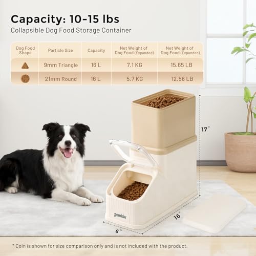 ZOMISIA 15lbs First-in, First-out Dog Food Storage Container | FIFO System Easy Dispense Base for Freshness, Cat Food Storage Containers with Transparent Lid and Scoop