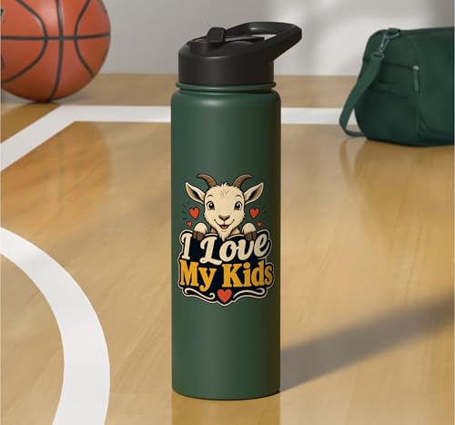 Goat Lover Farm Kids Animal Heart Cute Stainless Steel Insulated Water Bottle - color: Dark Green