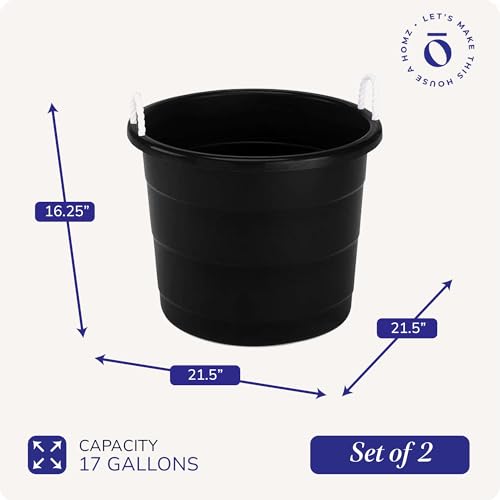 HOMZ Utility Tub, Storage Bucket with Rope Handles, 17 Gal, Black, 2 Pack | Portable Indoor & Outdoor Utility Tub for Kitchen, Laundry, Garden, Bathroom & Garage - color: Black