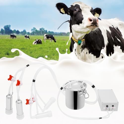 Electric Cow Milking Machine, 10L Pulsation Vacuum Pump Milker Portable Milking Machine Adjustable Pressure with Milk Bucket Brush and Milk Tube Brush for Cows Goats and is Appropriate (3L) - style: 3L