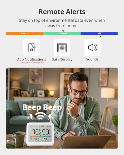 SwitchBot Meter Pro, Digital Hygrometer & Thermometer - Wireless Indoor Temperature & Humidity Monitor with Bluetooth App Control, Real-Time Alerts, Works with Apple Home - size: Meter Pro+Outdoor Meter+Hub Mini Matter