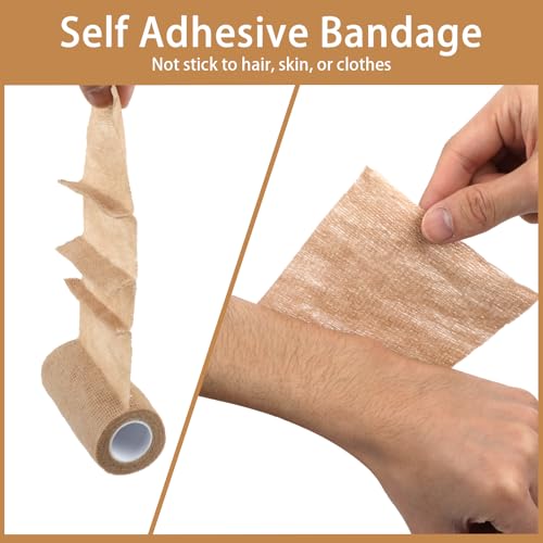 Self Adhesive Bandage Wrap 4 in, Elastic Vet Wrap, Athletic Sports Wraps | 6 Pcs 4 in × 5 yd, Stretch and Cohesive, Breathable and Soft, Tear Easily, Help Prevent Sprains, for Human Dog and Horse