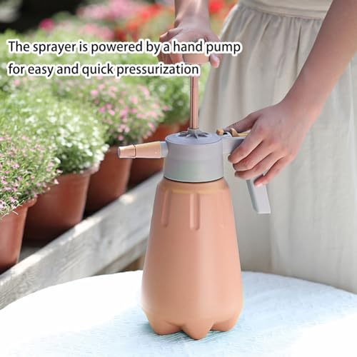 Garden Pump Sprayer, 68 oz/0.5 Gallon Hand Held Pressure Sprayer with Safety Valve ＆ Adjustable Nozzle, Large Capacity Bottle Water Weed Flower Plant Lawn Home Washing Spray 2L(Salmon Pink)