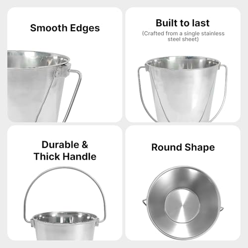1 Gallon Stainless Steel Bucket - Durable Metal Bucket 4 Quart | Rust-resistant Bucket For Food Prep Cleaning Feeding & Watering Pets & Livestock - For Crates Kennel Cages & Fences - size: 4 Quarts