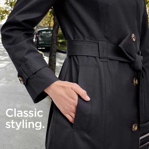 LONDON FOG womens Single Breasted Long Trench Coat With Epaulettes and Belt - color: Black, size: Small