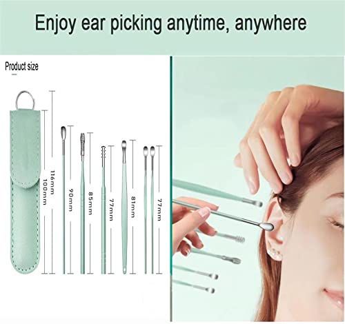 12 Pcs Ear Pick Earwax Removal Kit, Ear Cleaning Tool, Stainless Steel Earwax Removal Tool with Leather Storage Box (Black&Green) - color: Black and Green