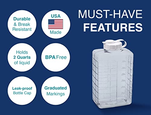 Arrow 2 Quart Jug for Cold Drinks - Clear View Plastic Refrigerator Bottle with Cap & Easy-Pour Spout - Graduated Markings - Ideal for Water, Iced Tea, Juice & Milk - BPA Free - Made in USA - size: 2 Quart (Pack of 1)