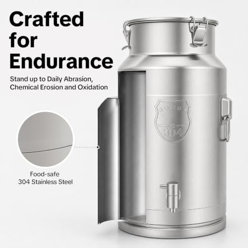 304 Stainless Steel Beverage Dispenser, 5.28Gal/20L Drink Dispenser | Water Beverage With Spigot Milk Can Milk Pail Bucket, For Hot Water, Cold Milk, Coffee, Tea, Juice - size: 5.28Gal/20L