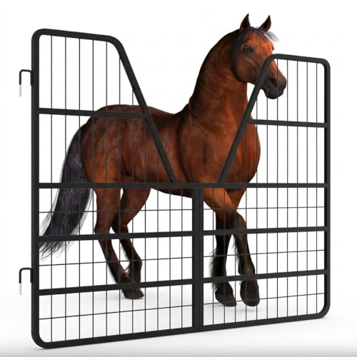52" W x 42" H Horse stall gate, V-Neck Mesh Ventilation stall Guard, 0.8in Steel Frame Matte Black Partition Stable Doors for Show Stables - size: 3