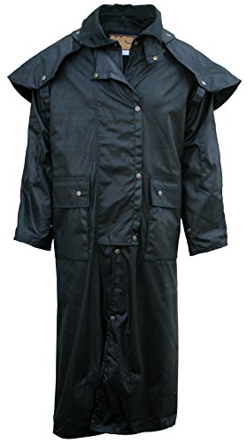 Foxfire Men's Long Oilskin Western Australian Waterproof Duster Coat, Raincoat Oil Cloth Cotton - color: Black, size: X-Small
