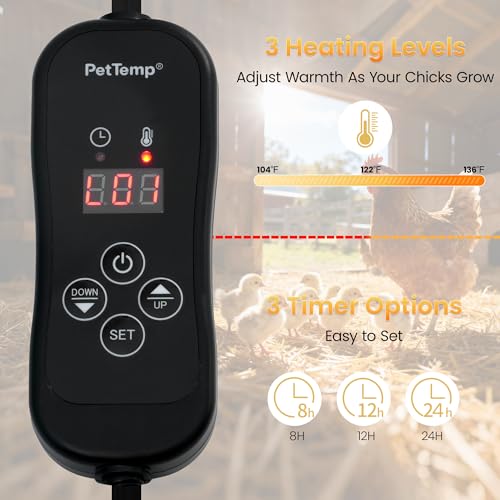 Smart Chick Brooder Heater with Digital Temp & Timer, Adjustable Height & Angle, Radiant Chicken Coop Heater for Winter, Rapid-Heating Plate for Ducklings, Quail, 35W, 13"x8" for 15 Chicks