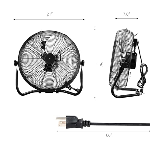 Bonnlo 16-inch Heavy Duty Floor & Wall Mount Fan with Wall-Mounting System, 3-Speed High Velocity Metal Industrial Shop Fan with Adjustable Tilt, Cooling for Garage, Gym, Workshop and Warehouse - size: 16'' (Black)