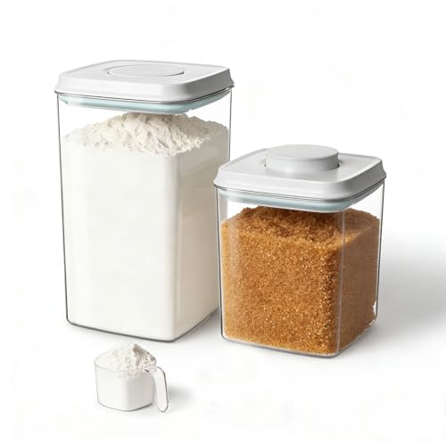 Food Storage Container Sets, 2.8 Qt + 4.2 Qt Airtight Canisters with Lids and 130ml Scoop, BPA-Free Plastic Pantry Containers for Flour, Sugar, Rice - color: 2.8 Qt + 4.2 Qt