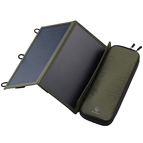 ELECOM NESTOUT Portable Solar Panel, Dual USB-A Ports, 28W Power Generation Charger for Phone Camping, Durable Water-Resistant Ripstop Nylon, Foldable Lightweight, Adjustable Stands (2-Panel) - color: 2-panel