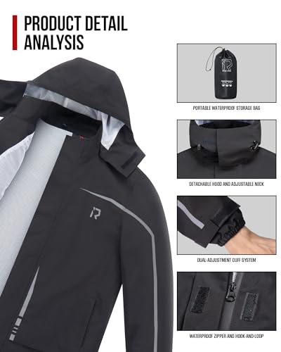 RIDEIRON Motorcycle Rain Gear for Men & Women, Waterproof Rain Suit | 15,000 mm Waterproof Rating, Zippered Leg Openings, Roomy Seat Design, Reflective, Breathable, Fishing, Golf, Hunting - size: XX-Large