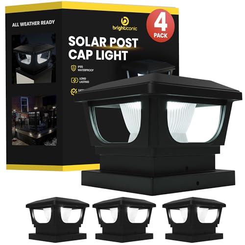 Brighticonic Solar Post Cap Lights Outdoor for 4x4, 3x3 – Auto On/Off Post Lights Solar Powered - Easy Install, IP65 Waterproof Deck & Fence Lights – Long Lasting Battery – 120 Lumen, WarmWhite - 4pck - color: Black - Warm White 6000K - 4 pack