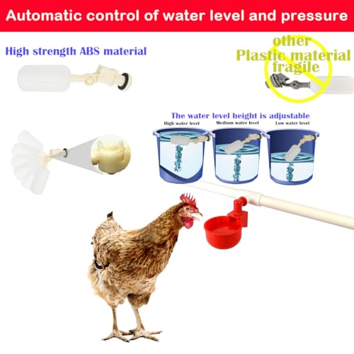 Complete Set Pipeline Automatic Chicken Waterer System(58 Accessories Included)Chicken Water Cups, Chicken Waters,Poultry Waterer,Chicken Watering System,with PVC Pipeline,Float Valve and Garden Hose