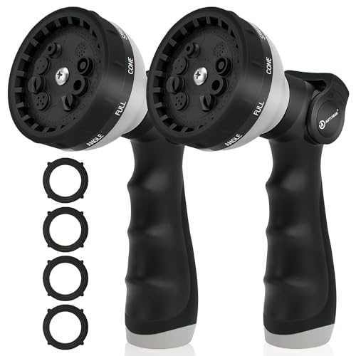 AUTOMAN Garden Hose Nozzle Sprayer - 10 Spray Patterns, 2 Pack Thumb Control Water Hose Nozzle Outdoor, Heavy Duty Spray Nozzles for Watering Garden, Cleaning Window, Washing Car, Showering Pets - color: Black