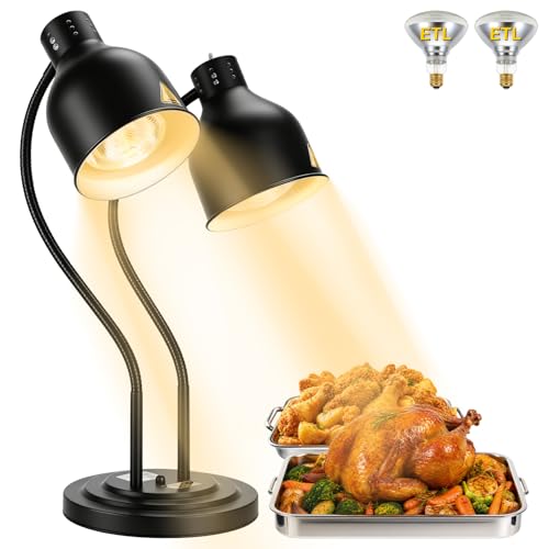 Dyna-Living Food Heat Lamp, 2-Head Adjustable Heat Lamp for Food Commercial Electric Food Warmer Lamp Catering Warming Lights for Buffet Parties Restaurant Kitchen, 500W (Black) - color: Black
