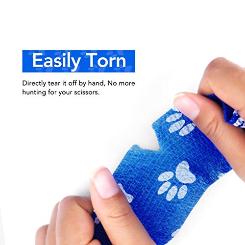 RISEN Cohesive Bandage 2” x 5 Yards, 6 Rolls, Self Adherent Wrap Medical Tape, Adhesive Flexible Breathable First Aid Gauze Ideal for Stretch Athletic - color: Blue Paw