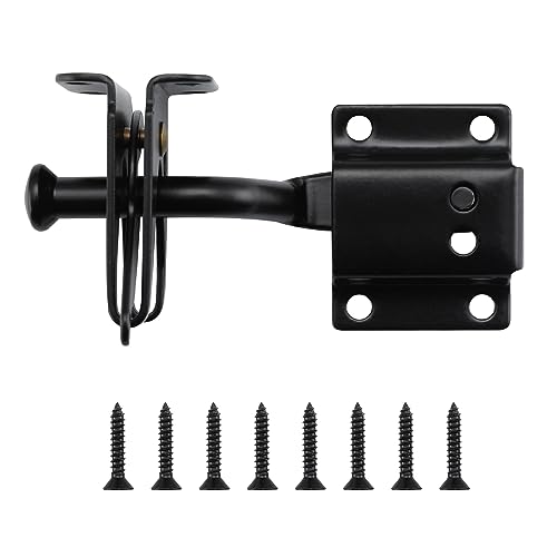 WellMade Self Locking Gate Latch Automatic Gravity Lever Door Lock for Wooden Fences, Heavy Duty Metal Gates, Vinyl Fence, Secure Pool, Garden Outdoor gate, Black with Screws