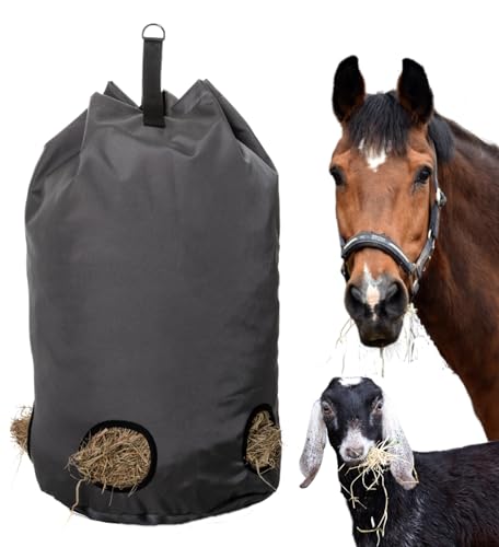 (Final Stock) Hay Bag for Horses & Goats - Super Strong 1200D Oxford Waterproof Material - New Advanced Safe Design Feeder Tote - This Hay Bag Keeps Stable and Trailer Clean