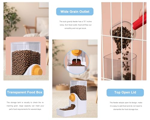 Hanging Automatic Pet Food Dispenser, 54oz Large Capacity Pet Feeder, Auto Gravity Cage Hanging Food Bowl for Small Dog Cat Rabbit Ferret Guinea Pig Hedgehog Chinchillas (White) - color: White