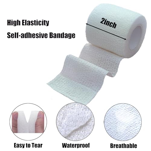 2 Inches Self Adhesive Bandage Wrap Bulk, 6 Pack, White | Breathable Self Adhesive Vet Tape for Pets, Stretchy Sports Cohesive Bandage Wrap for Athletic, Wrist and Ankle - color: White