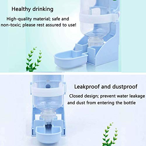 Rabbit Water Bottle Ferret Food Bowl Bunny Water Dispenser Stainless Steel Food Dish Hanging Drinking Fountain Drinker Feeder Crate Bowl Feeder Cup for Guinea Pig Hedgehog Chinchilla - color: Blue