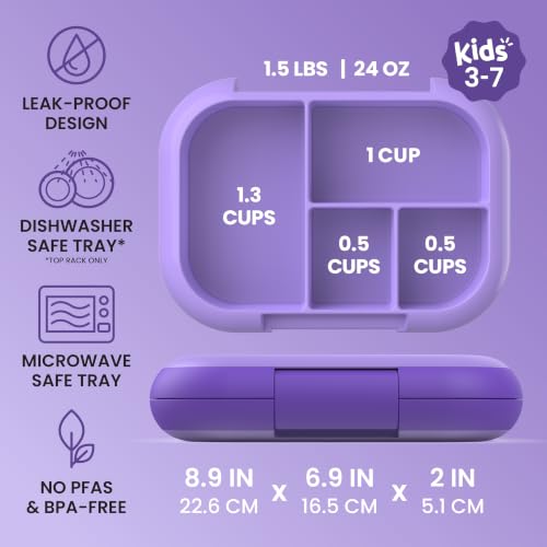 Bentgo Chill Kids 4-Compartment Bento Box Leakproof Lunch Box | Built-In Ice Pack, 3.3 Cup Capacity, BPA-Free, Microwave & Dishwasher Safe Tray, Ideal for Ages 3–7 (Purple) - color: Purple
